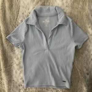 Hollister Sky Blue Ribbed Collared Shirt